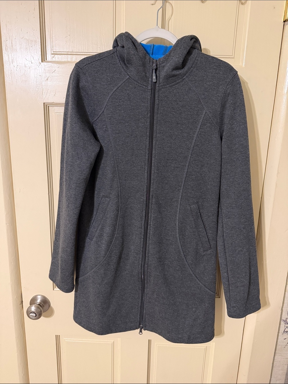 Women’s Long Hooded Zip Coat - Dark Gray